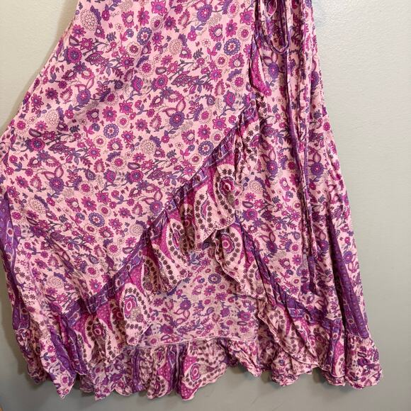 Sea Lustre Havana Maxi Wrap Dress S/M Pink Floral Ruffle Boho Cottagecore Beach - Picture 6 of 9